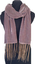 Load image into Gallery viewer, Brown Velvet Devore Silver Sparkle Scarf/wrap with Tassels Lovely Long Scarf Fantastic Gift