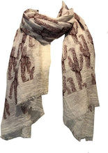 Load image into Gallery viewer, Cream with red cactus scarf with frayed edge long soft scarf