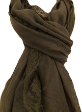 Load image into Gallery viewer, Pamper Yourself Now Dark Green Plain Long Soft Scarf with lace Trim