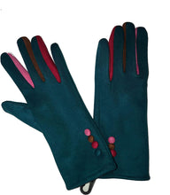 Load image into Gallery viewer, G1925 Plain teal ladies Gloves with a splash of colour between the fingers