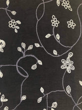 Load image into Gallery viewer, Pamper Yourself Now Navy with White Embroidered Flowers and Leaf Design Long Scarf/wrap with Frayed Edge