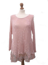 Load image into Gallery viewer, Pamper Yourself Now ltd Ladies Pink Crochet lace Long Sleeve top.Made in Italy (AA3)