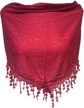 Load image into Gallery viewer, Pamper Yourself Now Fuchsia Pink Jersey with Sparkle and lace Trimmed Triangle Scarf Soft Summer Fashion London Fashion