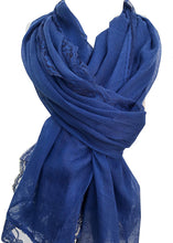 Load image into Gallery viewer, Pamper Yourself Now Navy Blue Plain Long Soft Scarf with lace Trim