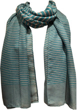 Load image into Gallery viewer, Pamper Yourself Now Turquoise with White Stripes Long Soft Scarf