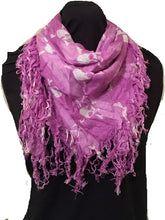 Load image into Gallery viewer, Pamper Yourself Now Purple/Lilac with White Skull and Cross Bone Design Square Scarf
