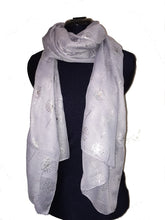 Load image into Gallery viewer, Pamper Yourself Now Grey with Silver Dandelion Design Long Scarf