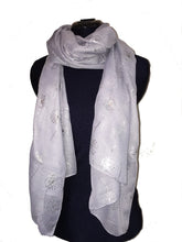 Load image into Gallery viewer, Pamper Yourself Now Grey with Silver Dandelion Design Long Scarf