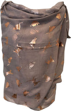 Load image into Gallery viewer, Light grey with gold foiled cats long soft scarf