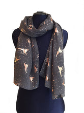 Load image into Gallery viewer, Pamper Yourself Now Dark Grey with Gold Fairy Design Long Scarf/wrap