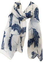 Load image into Gallery viewer, Pamper Yourself Now Cream with Blue Feathers, Long Scarf, Soft Ladies Fashion London
