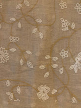 Load image into Gallery viewer, Pamper Yourself Now Beige with White Embroidered Flowers and Leaf Design Long Scarf/wrap with Frayed Edge