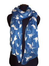 Load image into Gallery viewer, Pamper Yourself Now Bright blue with white Cats Scarf, Beautiful Design, Fantastic for the animal lover in us all