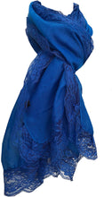 Load image into Gallery viewer, Pamper Yourself Now Royal Blue Plain Long Soft Scarf with lace Trim
