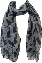 Load image into Gallery viewer, Pamper Yourself Now Blue with Blue Silhouette Cats Long Scarf