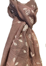 Load image into Gallery viewer, Pamper Yourself Now Pink with White Embroidered Flowers and Leaf Design Long Scarf/wrap with Frayed Edge