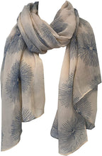 Load image into Gallery viewer, Pamper Yourself Now Beige with Blue Sun Rays Scarf/wrap
