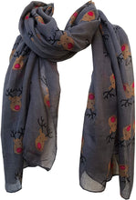 Load image into Gallery viewer, Pamper Yourself Now Grey red Nose Rudolph Reindeer Christmas Long Scarf