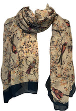 Load image into Gallery viewer, Pamper Yourself Now Beige with Black/Pink Bird in Bush Scarf