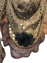 Load image into Gallery viewer, Pamper Yourself Now Brown with Brown and Black Trim and Black Flower Triangle Scarf