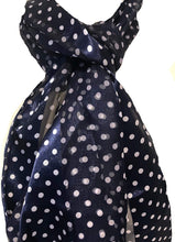Load image into Gallery viewer, Pamper Yourself Now Navy with White Small spot Thin Pretty Scarf. Lovely with Any Outfit