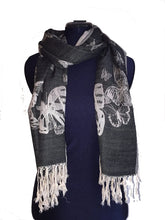 Load image into Gallery viewer, Black with beige butterflies Pashmina Style Scarf Lovely Summer wrap