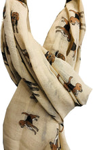 Load image into Gallery viewer, Pamper Yourself Now Beige with Brown/tan Beagles Long Scarf with Frayed Edge, Great Presents/Gift for Beagle Dog Lovers.