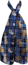 Load image into Gallery viewer, Pamper Yourself Now Blue Tartan Shiny Dog Scarf with Different Dog Breeds Thin Long Scarf