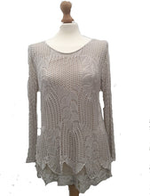 Load image into Gallery viewer, Pamper Yourself Now ltd Ladies Dark Beige Crochet lace Long Sleeve top. (AA11) (Small)