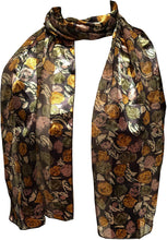 Load image into Gallery viewer, Pamper Yourself Now Grey with Yellow, Green and Beige Small Roses Shiny Scarf Thin Pretty Scarf