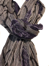 Load image into Gallery viewer, Pamper Yourself Now Purple and Grey Chunky Rose Design Stretchy Blanket Scarf/wrap. Great Present/Gift for mums, Girlfriends or Wife.