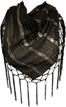 Load image into Gallery viewer, Black with Striped Silver Gypsy Style Triangle Scarf