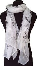 Load image into Gallery viewer, White with Black Eagle and Skull Design Scarf/wrap.