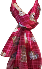 Load image into Gallery viewer, Pamper Yourself Now Red Tartan Shiny Dog Scarf with Different Dog Breeds Thin Long Scarf