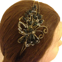 Load image into Gallery viewer, Black coloured butterfly design aliceband, headband with pretty stone
