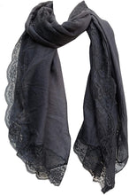 Load image into Gallery viewer, Pamper Yourself Now Grey Plain Long Soft Scarf with lace Trim