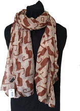 Load image into Gallery viewer, Pamper Yourself Now Beige with Brown Silhouette Cats Long Scarf
