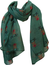 Load image into Gallery viewer, Green red Nose Rudolph Reindeer Christmas Long Scarf