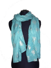 Load image into Gallery viewer, Pamper Yourself Now Teal with Silver Foiled Mulberry Tree Design Ladies Scarf/wrap. Great Present for Mum, Sister, Girlfriend or Wife.
