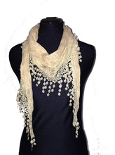 Load image into Gallery viewer, Pamper Yourself Now Beige with Beige Star lace Trimmed Triangle Scarf