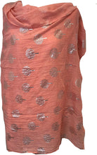 Load image into Gallery viewer, Pamper Yourself Now Peach with Silver Foiled Mulberry Tree Design Ladies Scarf/wrap. Great Present for Mum, Sister, Girlfriend or Wife.