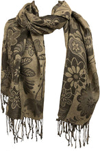 Load image into Gallery viewer, Grey Flower Design Women's Pashmina/Scarf/wrap. Lovely Present/Gift for Any Lady in Your Life.
