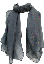 Load image into Gallery viewer, Pamper Yourself Now Plain Grey Scarf with Multi Coloured Sparkle Lovely Long Soft Scarf Fantastic Gift