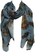 Load image into Gallery viewer, Light blue colourful daisy scarf Lovely soft scarf