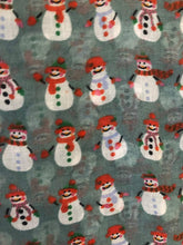 Load image into Gallery viewer, Green Snowman Design Ladies Scarf. Great Christmas Scarf/wrap Lovely Present.