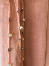 Load image into Gallery viewer, Pamper Yourself Now Peach with Beads and Pearls with Frayed Edge Long Soft Scarf/wrap