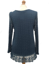 Load image into Gallery viewer, Pamper Yourself Now ltd Ladies Denim Blue Crochet lace Long Sleeve top.Made in Italy (AA8)