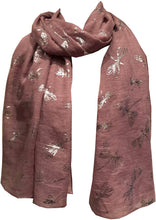 Load image into Gallery viewer, Pamper Yourself Now Pink with Silver Foiled Glitter Dragonfly Design Long Scarf/wrap