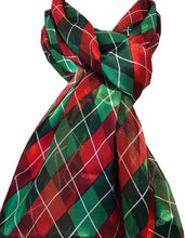 Load image into Gallery viewer, Pamper Yourself Now red and Green Tartan Thin Pretty Christmas Scarf
