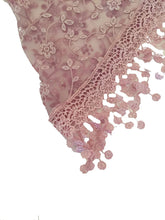 Load image into Gallery viewer, Pamper Yourself Now Lilac with White Glittery Flower lace Triangle Scarf with lace Trim